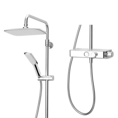Triton Push Button Thermostatic Bar Mixer Shower Chrome + Riser Rail Hose Head