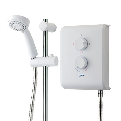 Triton T70Z 7.5Kw Electric Shower White Chrome + Riser Rail - RP T80Z