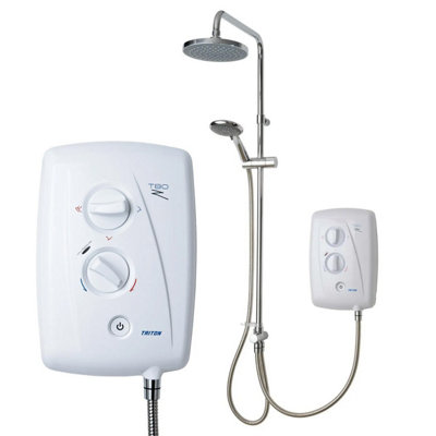 Triton T80Z Fast Fit DuElec White 9.5kW Electric Shower + Dual Rainshower Head