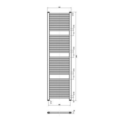 Triton White Heated Towel Rail - 18000x500mm