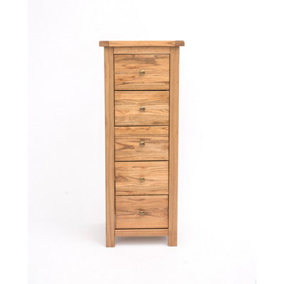 Trivento 5 Drawer Narrow Chest of Drawers Brass Knob