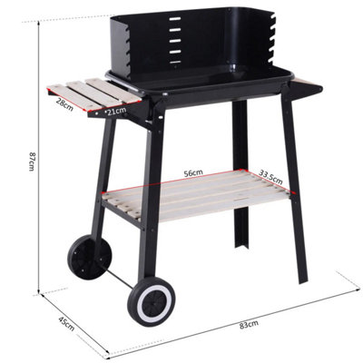 Trolley Charcoal BBQ Barbecue Grill Outdoor Patio Garden Heating Smoker with Side Trays Storage Shelf and Wheels - 3