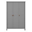 Tromso 3 Doors Wardrobe in Folkestone Grey with Leather Handles