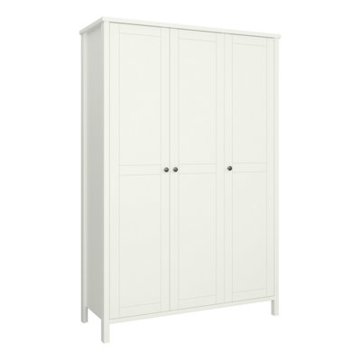 Tromso 3 Doors Wardrobe in White with Leather Handles