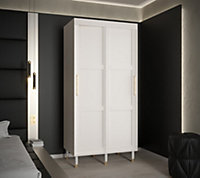 Tromso I Contemporary 2 Sliding Door Wardrobe Gold Handles Panelled Door 5 Shelves 2 Rails White (H)2080mm (W)1000mm (D)620mm