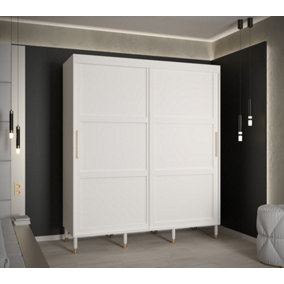 Tromso I Contemporary 2 Sliding Door Wardrobe Gold Handles Panelled Door 9 Shelves 2 Rails White (H)2080mm (W)1800mm (D)620mm