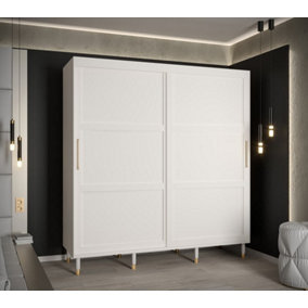 Tromso I Contemporary 2 Sliding Door Wardrobe Gold Handles Panelled Door 9 Shelves 2 Rails White (H)2080mm (W)2000mm (D)620mm