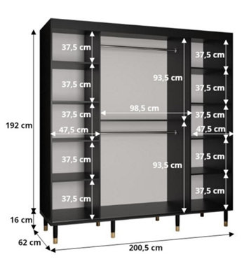 Tromso I Contemporary 2 Sliding Door Wardrobe Gold Handles Panelled Door 9 Shelves 2 Rails White (H)2080mm (W)2000mm (D)620mm