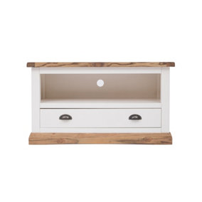 Tropea Off White 1 Drawer TV Cabinet Brass Cup Handle