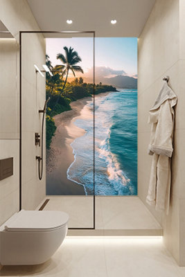 Tropical / Coastal / Beach Scene Shower Panel - Large, High Quality ...