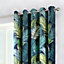 Tropical Exotic Palm Leaf Print 100% Cotton Eyelet Curtains