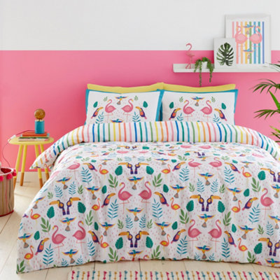Tropical Flamingo Pink Reversible Duvet Cover Set