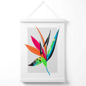 Tropical Flower Blue and Green Abstract Minimalist Poster with Hanger / 33cm / White