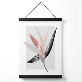 Tropical Flower Grey and Pink Boho Botanical Medium Poster with Black Hanger