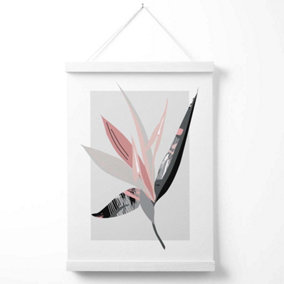 Tropical Flower Grey and Pink Boho Botanical Poster with Hanger / 33cm / White
