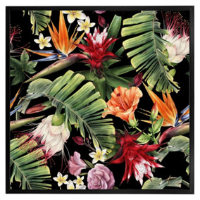 Tropical flowers & plant leaves (Picutre Frame) / 12x12" / Black