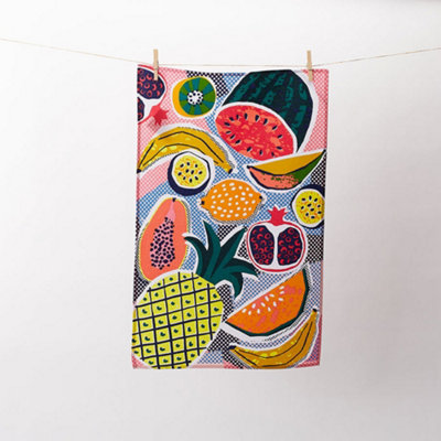 Tropical Fruits Floral Print 100% Cotton Tea Towel Price Comparisons | Compare The Build