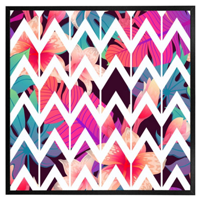 Tropical geometric zig zags (Picutre Frame) / 16x16" / White