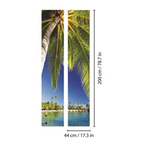 Tropical Island Door Mural Self-Adhesive Stickers European Standard 88Cmx200Cm