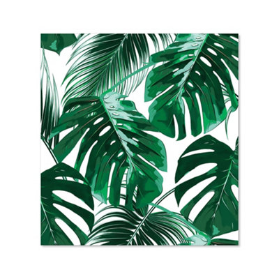 Tropical Jungle Leaf Pattern Premium Glass Kitchen Splashback W600mm x ...