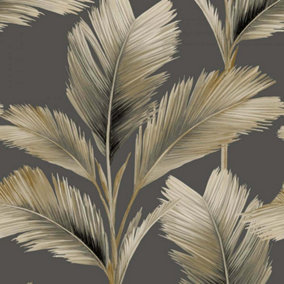 Tropical Jungle Palm Leaf Charcoal Neutral Cream Realisitc Kailana Wallpaper