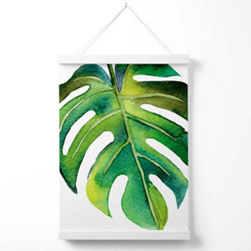 Tropical Leaf Abstract Watercolour Botanical Poster with Hanger / 33cm / White