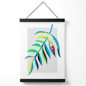 Tropical Leaf Blue and Green Abstract Minimalist Medium Poster with Black Hanger
