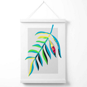 Tropical Leaf Blue and Green Abstract Minimalist Poster with Hanger / 33cm / White