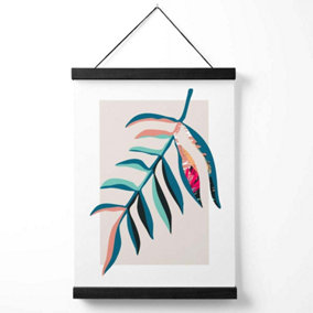 Tropical Leaf Blue and Pink Boho Botanical Medium Poster with Black Hanger