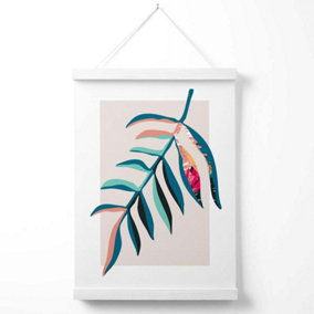Tropical Leaf Blue and Pink Boho Botanical Poster with Hanger / 33cm / White
