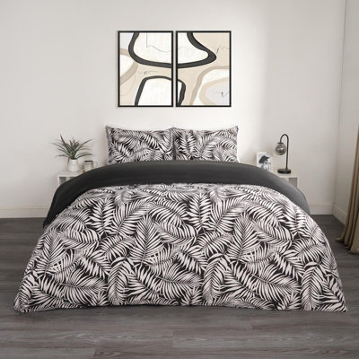 Tropical Leaf Duvet Cover Reversible Bedding Set, Monochrome - Single