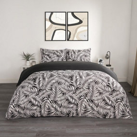 Tropical Leaf Duvet Cover Reversible Bedding Set, Monochrome - Single