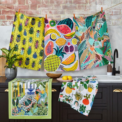 Tropical Leaf Floral Print 100% Cotton Tea Towel