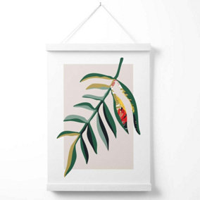Tropical Leaf Green and Red Minamilist Poster with Hanger / 33cm / White