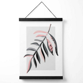 Tropical Leaf Grey and Pink Boho Botanical Medium Poster with Black Hanger