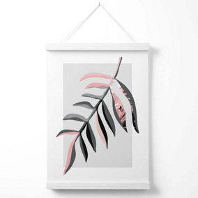 Tropical Leaf Grey and Pink Boho Botanical Poster with Hanger / 33cm / White