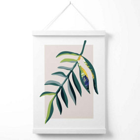 Tropical Leaf Teal and Green Mid Century Modern  Poster with Hanger / 33cm / White