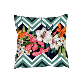 Tropical leaves and flowers (Outdoor Cushion) / 60cm x 60cm