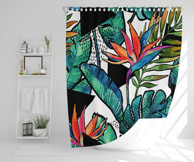 tropical leaves and flowers with contour (Shower Curtain) / Default Title