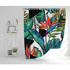 tropical leaves and flowers with contour (Shower Curtain) / Default Title