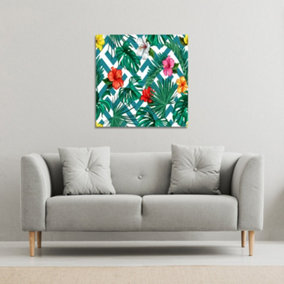 Tropical Leaves & Geometrics (Canvas Print) / 101 x 101 x 4cm