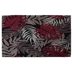 Tropical Leaves in Red, White & Grey (Bath Towel) / Default Title