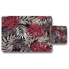 Tropical Leaves in Red, White & Grey (Placemat & Coaster Set) / Default Title