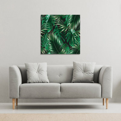 Tropical Leaves on Black (Canvas Print) / 46 x 46 x 4cm