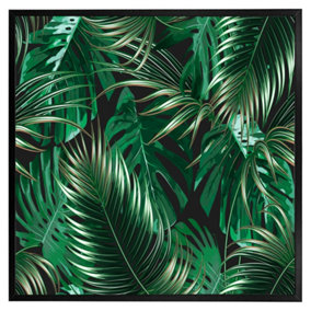 Tropical leaves on black (Picutre Frame) / 16x16" / Grey