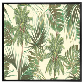 Tropical leaves on yellow (Picutre Frame) / 16x16" / Black