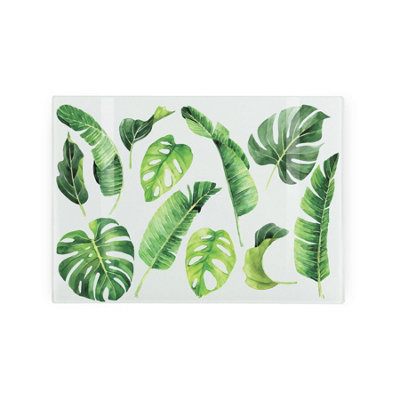 Tropical Leaves Small Glass Worktop Saver - Smooth Kitchen Chopping Board