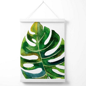 Tropical Monstera Abstract Watercolour Botanical Poster with Hanger / 33cm / White