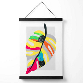 Tropical Monstera Blue and Green Abstract Minimalist Medium Poster with Black Hanger