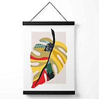 Tropical Monstera Green and Red Minamilist Medium Poster with Black Hanger